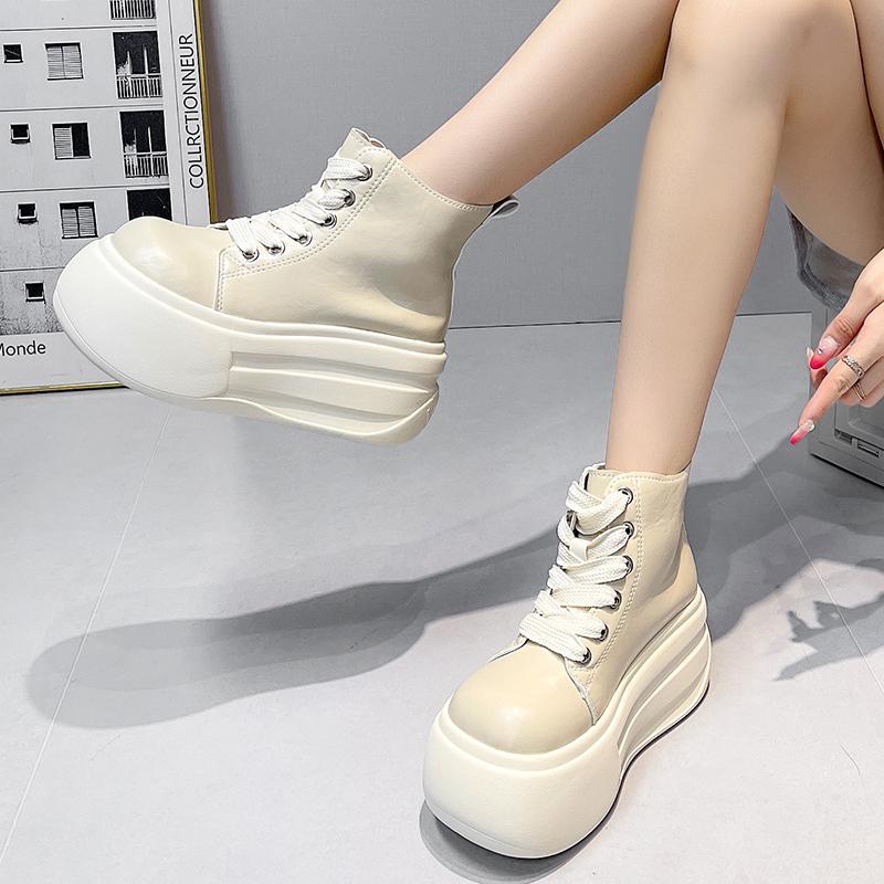 Fashion 9CM Platform Wedge Shoes Leather Spring Autumn Walking Sneakers Hidden Heels Women Autumn Chunky Sneaker Fashion