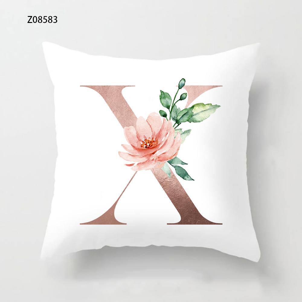 Pink Initials A B C Pillowcase Alphabet Flowers Home Sofa Decor Cushion Cover Living Room Bedroom Bed Decorative Pillow Cover