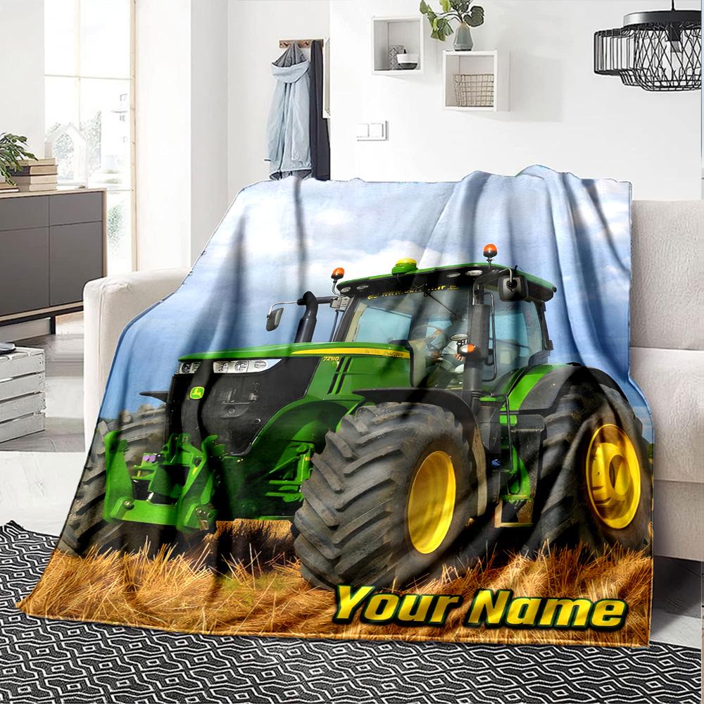 1pc John Deere Banner Blanket with Custom Name, Gift, for Men and Women, Soft Blanket, Good for Sofa Bed Couch Travel, Lightweight Flannel Blanket
