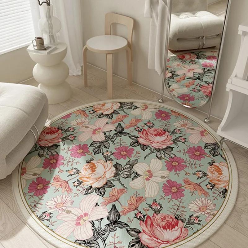 Round Carpet Living Room Decoration Study Chair Floor Mat Home Decor Flower Rug Bedroom Non-slip Area Rugs