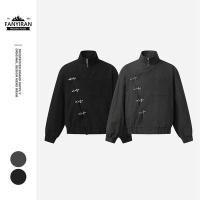 CTOSRCZ Guochao Men's Stand Collar Workwear Jacket - Trendy, Loose Fit for Spring and Autumn CJ07