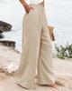 Retro Comfortable Summer Pocket Wide Leg Pants Women Elastic High Waist Casual Pants Loose Straight Solid Women's Trousers