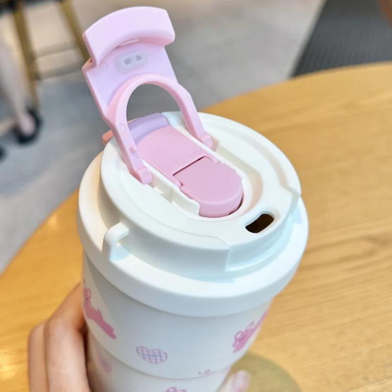 Cute Thermos Bottle For Girls Coffee Cup With Straw Hot and Cold Drink 316 Stainless Steel Vacuum Tumbler Outdoor Car Ice Cup