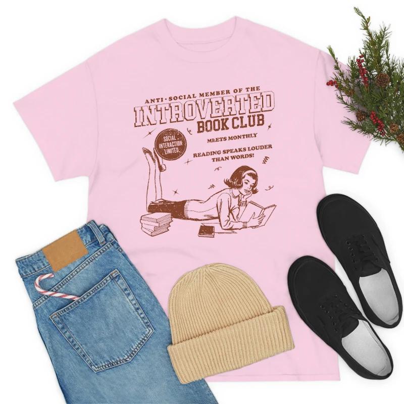 Introverted Book Club Retro TShirts Cute Aesthetic Bookish T Shirt Bookworm Graphic Tees Women Vintage Tops Book Lover Gifts