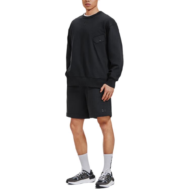 Under Armour Solid Color Crew Neck Casual Long Sleeve Pullover Sweatshirt Men sweatshirt Black 1387975-001