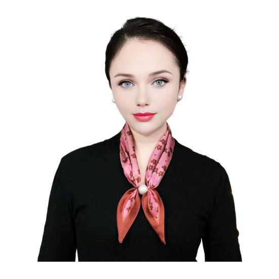 

Satin Neck Scarf Irregular Geometric Pattern Wrinkle-resistant Scarf with Magnetic Imitation Pearl Buckle Outfit Accessory A