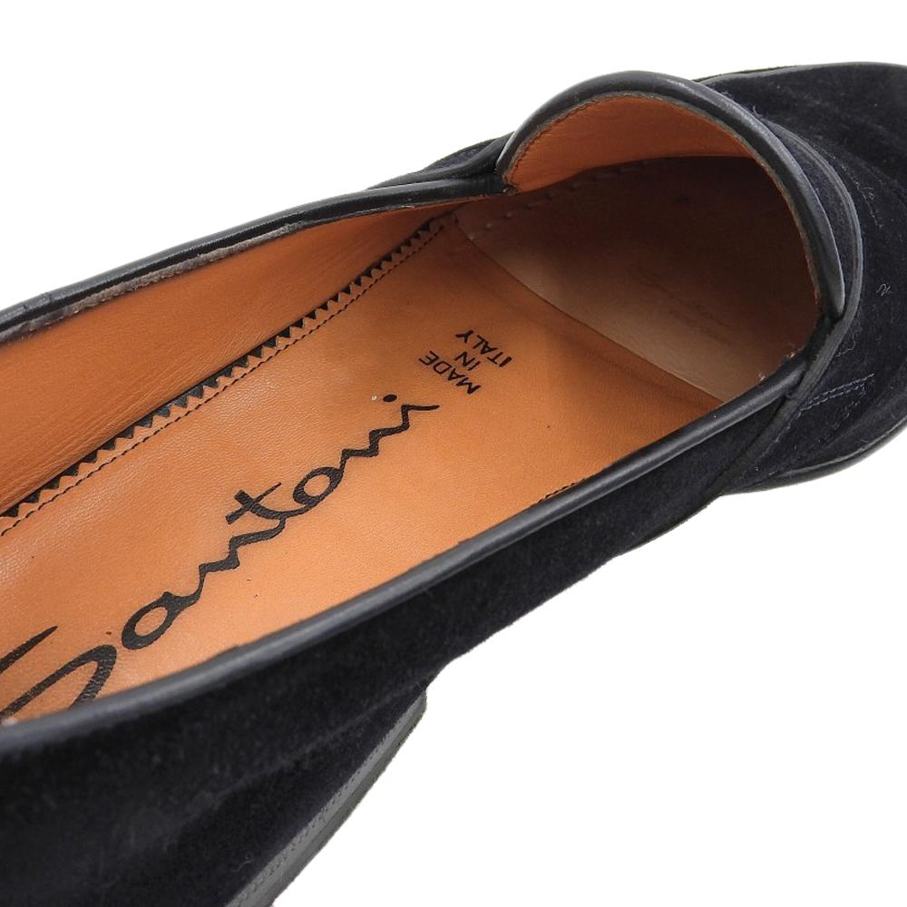 SANTONI Men's Penny Loafer Shoes, Suede, Black, Size 5, 16033 shoes 5 blackUsed