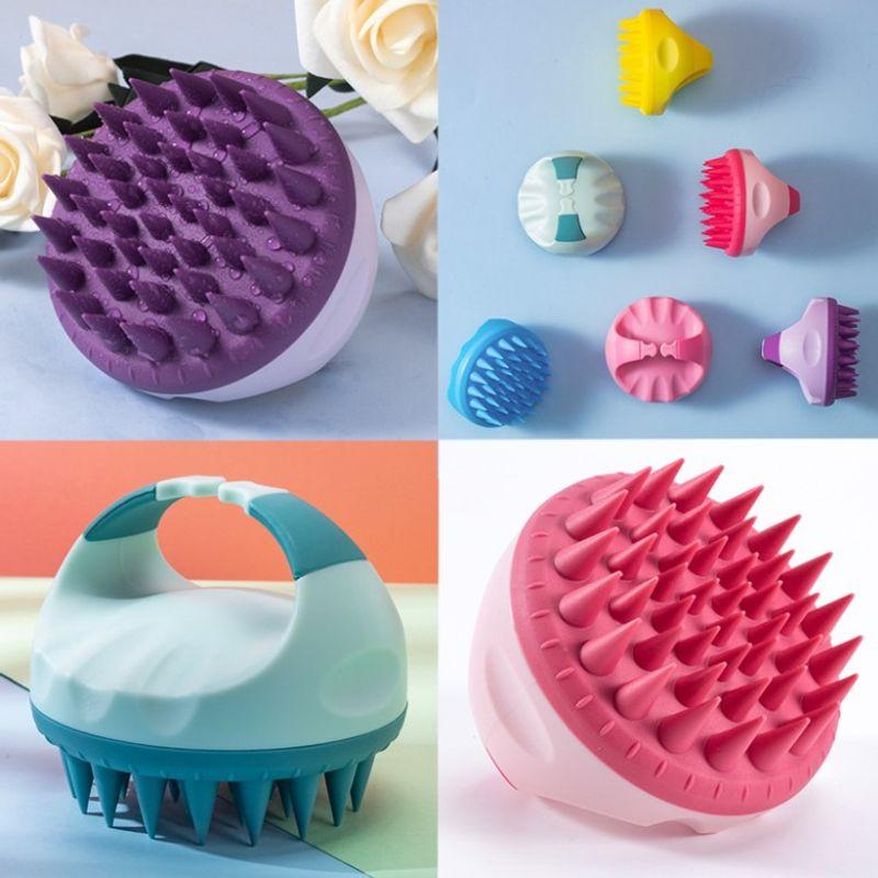 Escova de Shampoo de Silicone Portátil Manual Redonda Macia Massagem Couro Cabeludo Escova de Cabelo