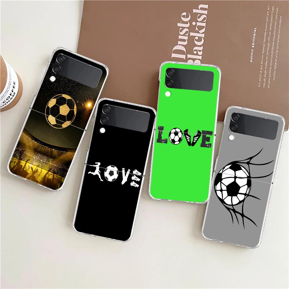 Transparent Phone Case For Samsung Galaxy Z Flip 3 4 5 6 7 Hard Folding PC Z Flip3 Flip4 Cover Soccer Heartbeat