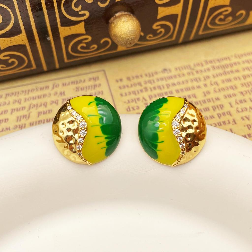 Colorblock Drip Oil Metal Stud Earrings – Retro, Versatile, Statement Fashion for Women