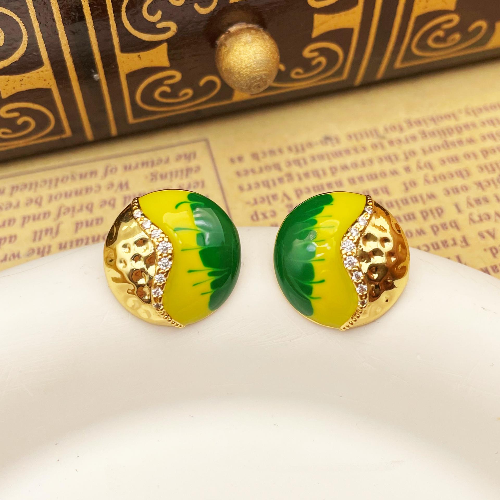 

Металлические серьги-пусеты с цветным блоком и капающим маслом – Ретро, Универсальные, Заявление о моде для женщин