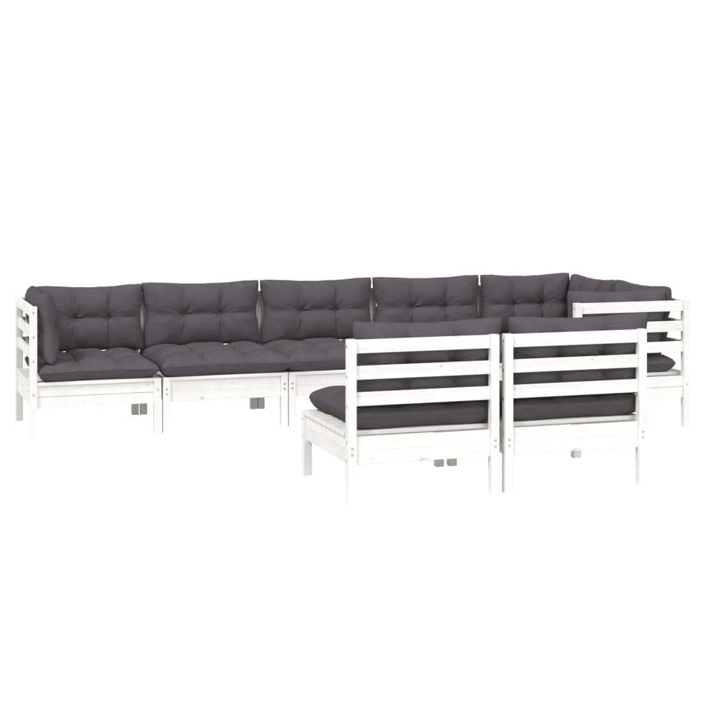 8 Piece Garden Lounge Set with Cushions White Solid Pine Wood