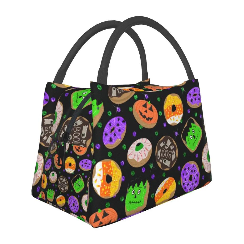 Spooky Halloween Ghost Lunch Bag Skulls Print Lunch Box Casual Outdoor Cooler Bag Convenient Waterproof Thermal Tote Handbags