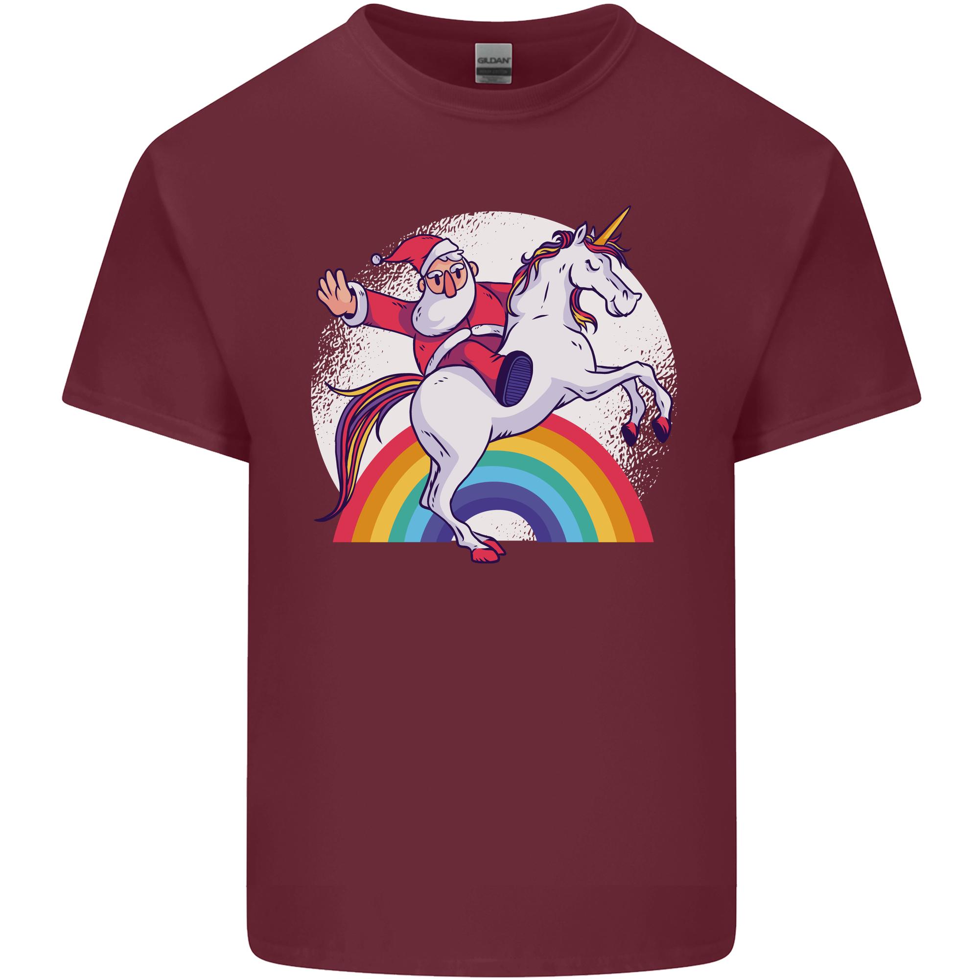 Santa Claus Riding a Unicorn Christmas Xmas Unisexs Light Cotton TShirt S