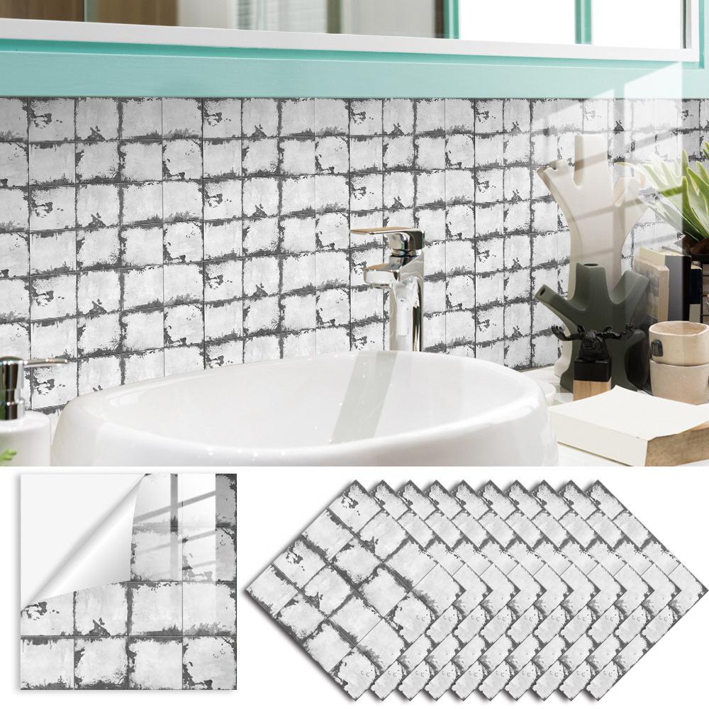 10pcs Black and White Marble Tiles Sticker Kitchen Wardrobe Bathroom Home Decor Self-adhesive Crystal Hard Film Art Wall Decals