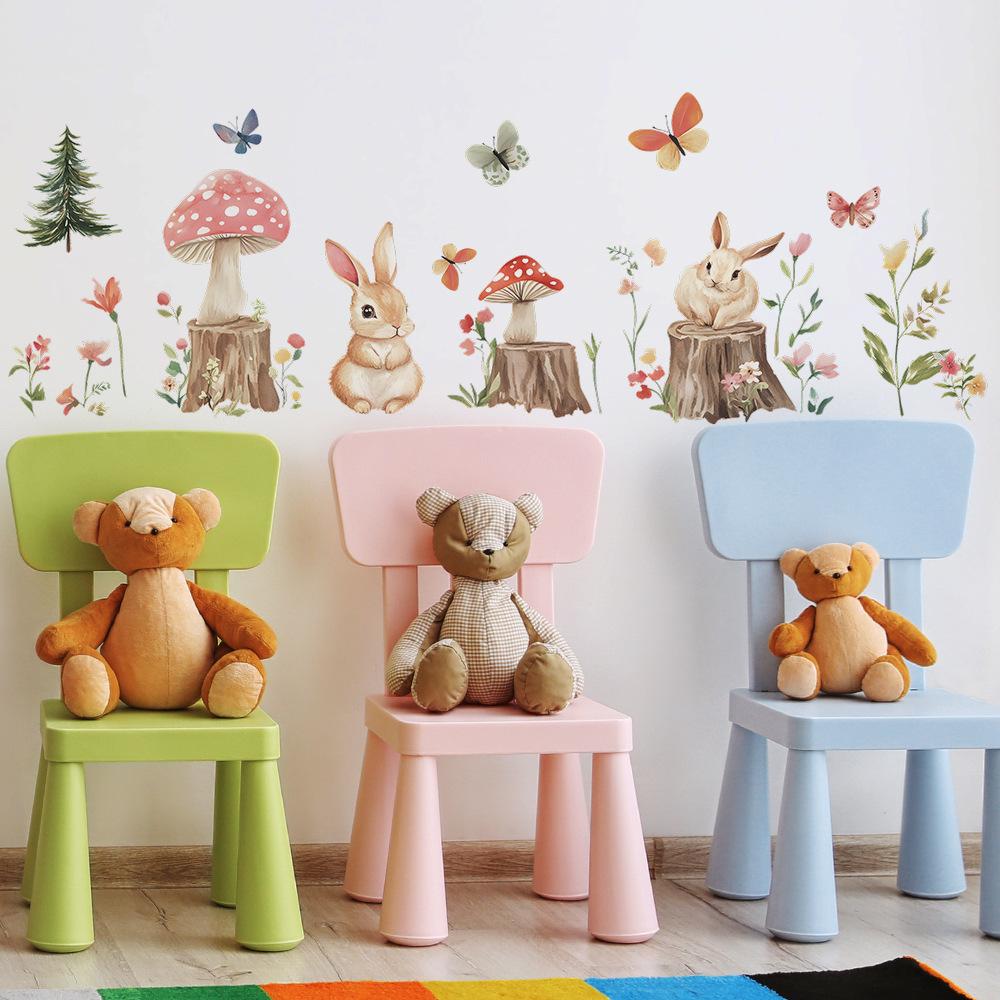 Cartoon Bunny Stump Forest Bedroom Living Room Home Wall Background Beautification Decoration Wall Stickers