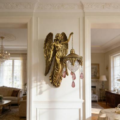 Vintage Angel Home Room Nursery Bedroom Office Living Wall Lamp Artistic Holy Guardian Resin Statue Wall