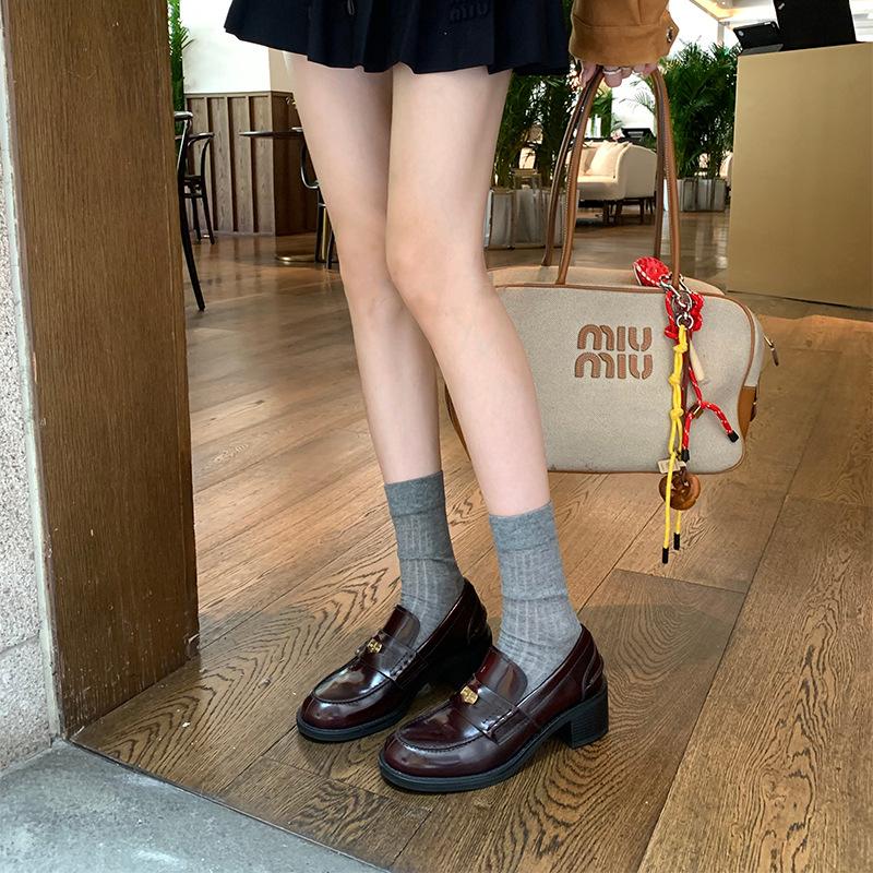 Whole Cowhide~ Retro Round Head Genuine Leather, Amiu Gold Coin Thick Sole Thick Heel Lazy Person One Pedal Loafers Women's Small Leather Shoes