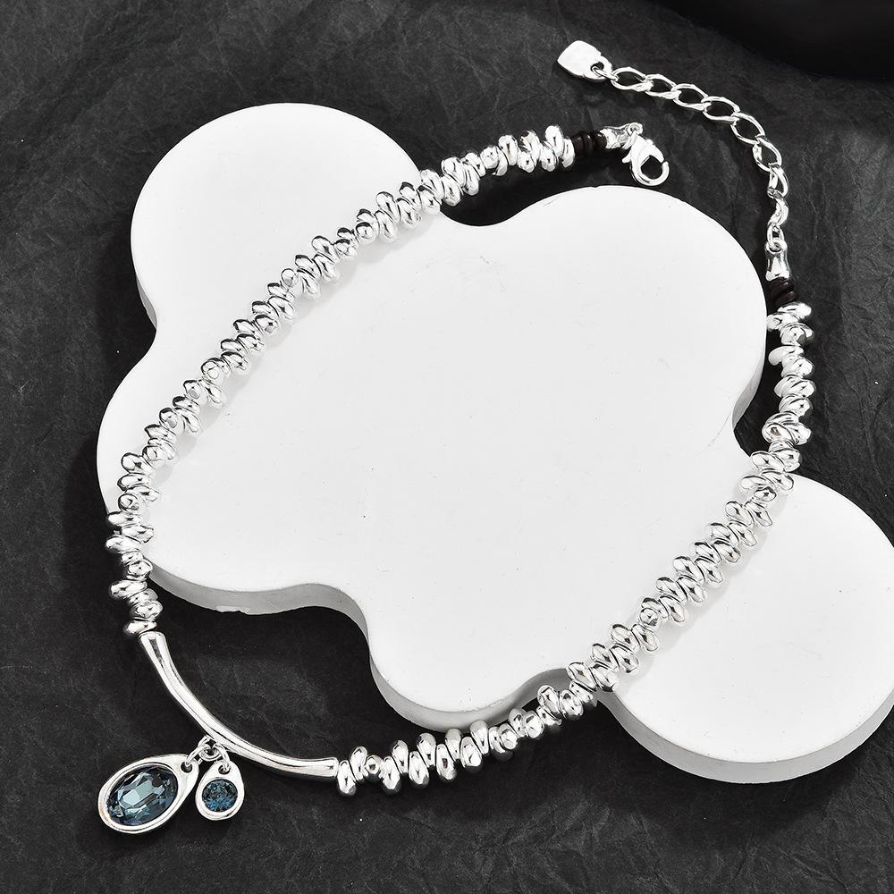 Spanish Design Irregular Broken Silver Water Drop Crystal Necklace Bracelet Temperament Set
