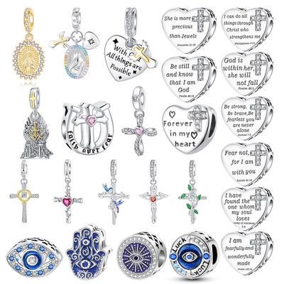925 Silver Wings Sister Cross Pendant Charms for 4mm Aperture Bracelet DIY Female Jewelry Necklace