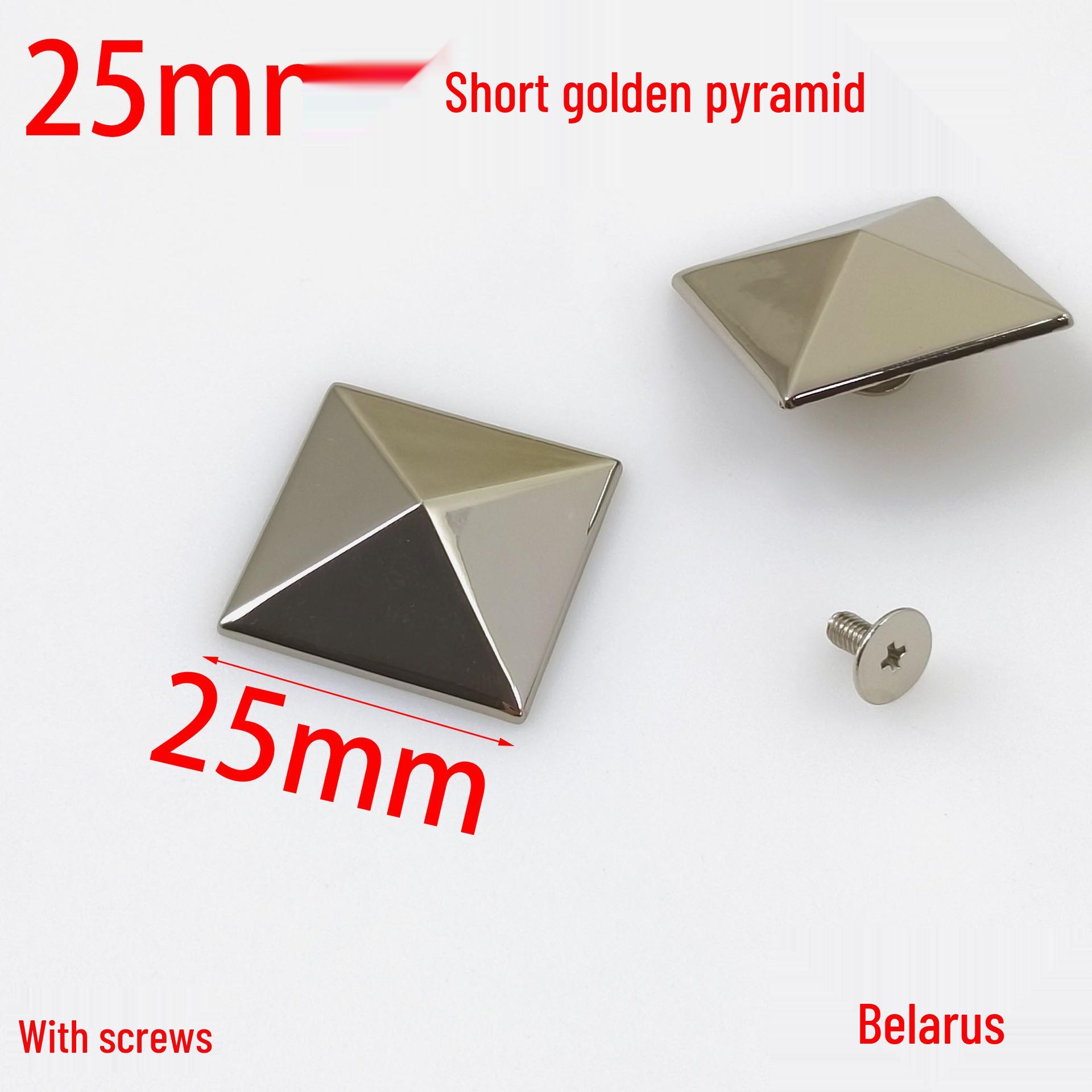 25 мм Золотые Пирамидальные Заклепки-Бусины - Квадратные, Железо-Покрытые, В Коробке для Декора