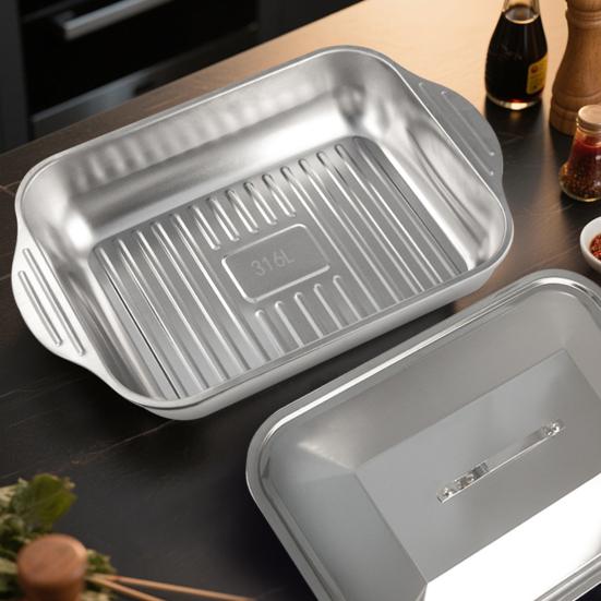 Stekepanne i rustfritt stål med lokk og håndtak Kraftig kalkunbaking Stekebrett med høye sider Induksjonsstekebrett for kylling, grønnsaker, lasagne