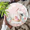 2D Flat Aluminium Welcome Sign with Pink Flowers Pattern - Charming Decorative Sign & Plaque - Ideal for Wall Decoration - No Electricity Needed