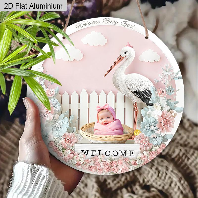 2D Flat Aluminium Welcome Sign with Pink Flowers Pattern - Charming Decorative Sign & Plaque - Ideal for Wall Decoration - No Electricity Needed
