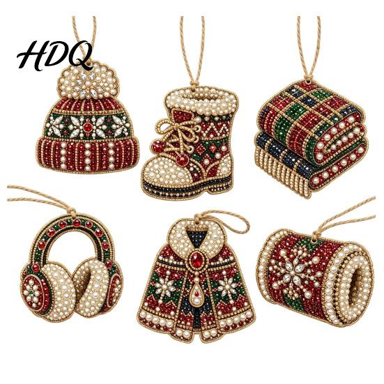 Decorative Ornaments for Dormitories 6 Pcs Christmas DIY Faux Pearl Painting Kit Ornaments Rhinestone Art Indoor Outdoor Party Decor Tree Hanging