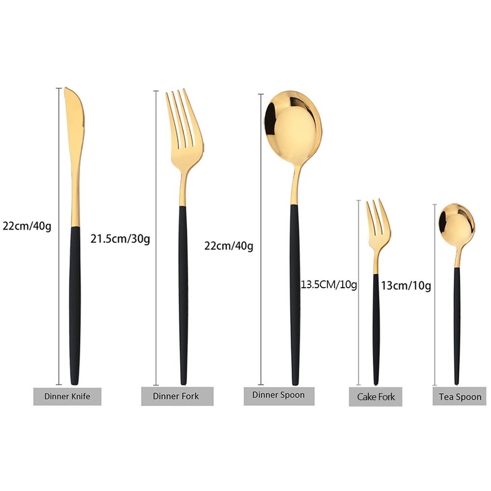 30Pcs Black Gold Cutlery Set Mirror Stainless Steel Dinnerware Knife Teaspoon Fork Dinner Tableware Set Western Kitchen Flatware