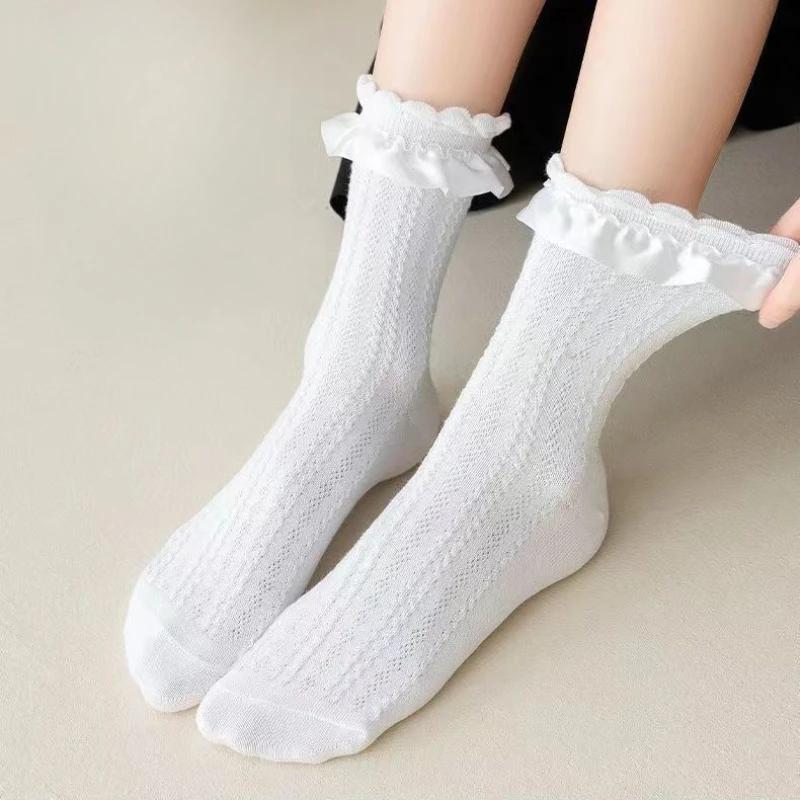 Socks Woman Lace Sock  New Solid Black White Lolita Lacework Ruffle Summer Thin Kawaii Sweet Girls Cute Short Socks Women