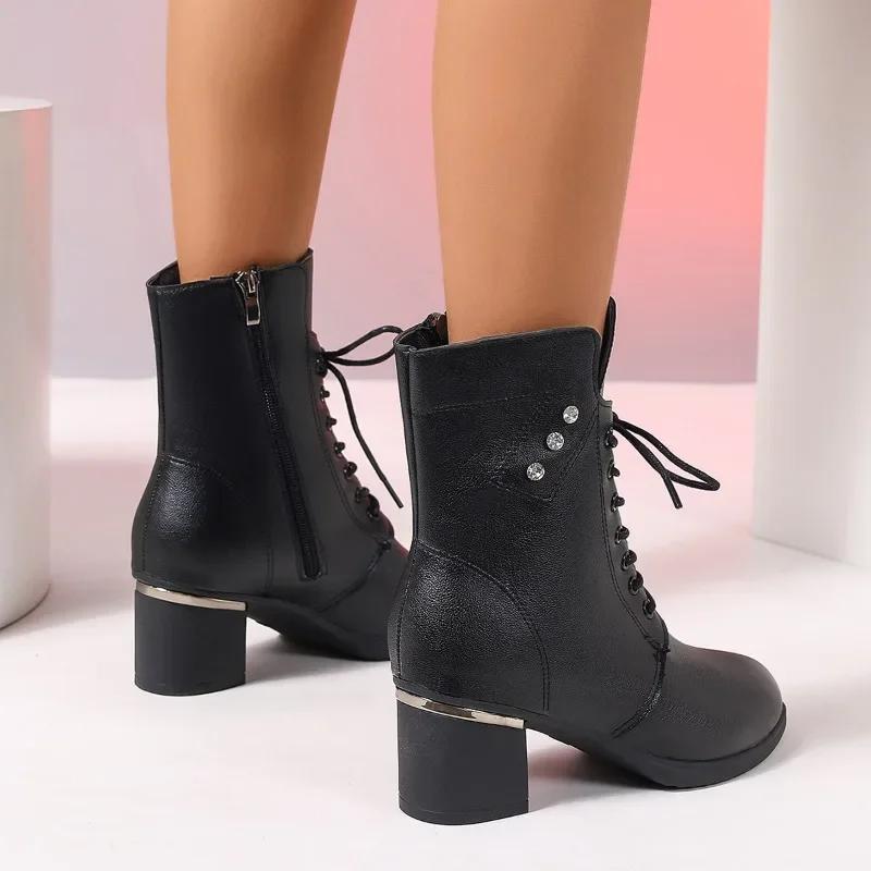 Spitze Zehen Winter Mid-Calf Stiefel Damen High Heels 2024 Neu Heiß Verkauft Dicker Absatz Designer Chelsea Stiefel zum Gehen