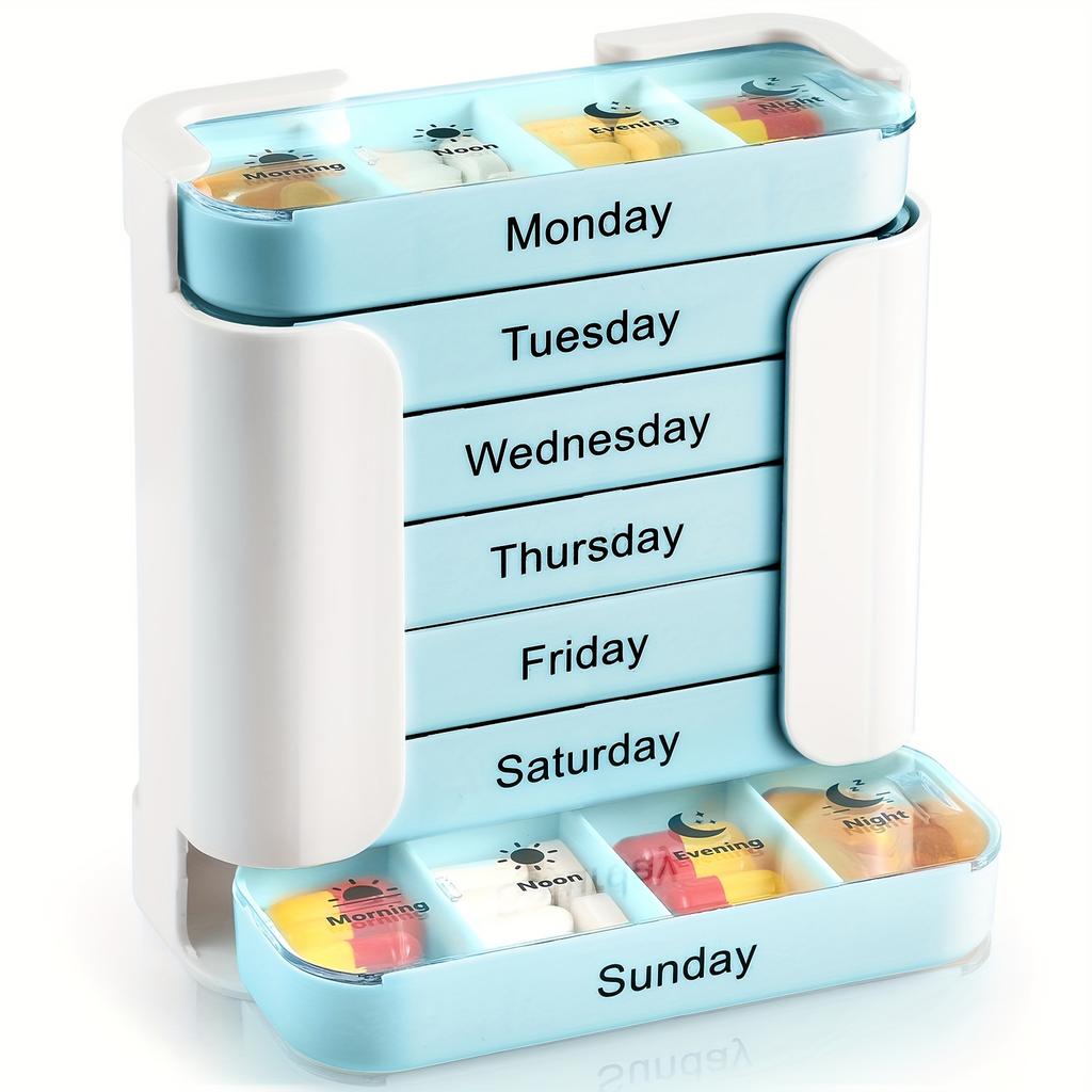 7-Day Large Capacity Portable Pill Organizer with Removable Daily Compartments - Weekly Medication Planner,Easy Visibility