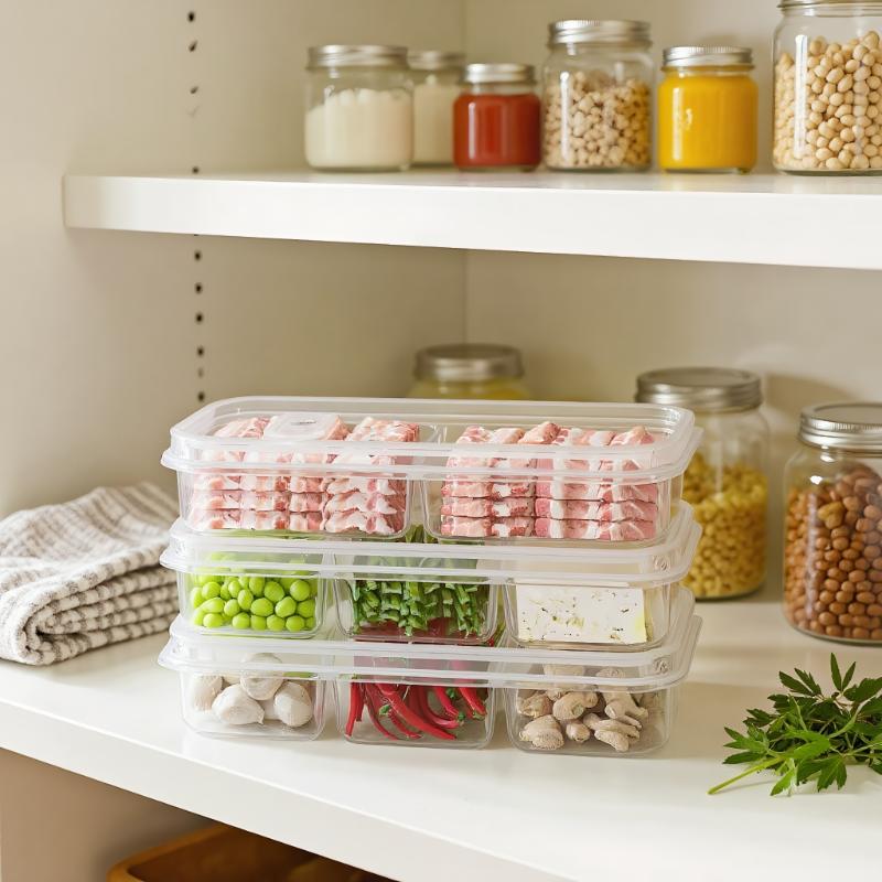 Refrigerator Storage Box Packed Meal Crisper Food Grade Plastic Sealed Food Meat 2/3-Compartment Refrigerated Storage