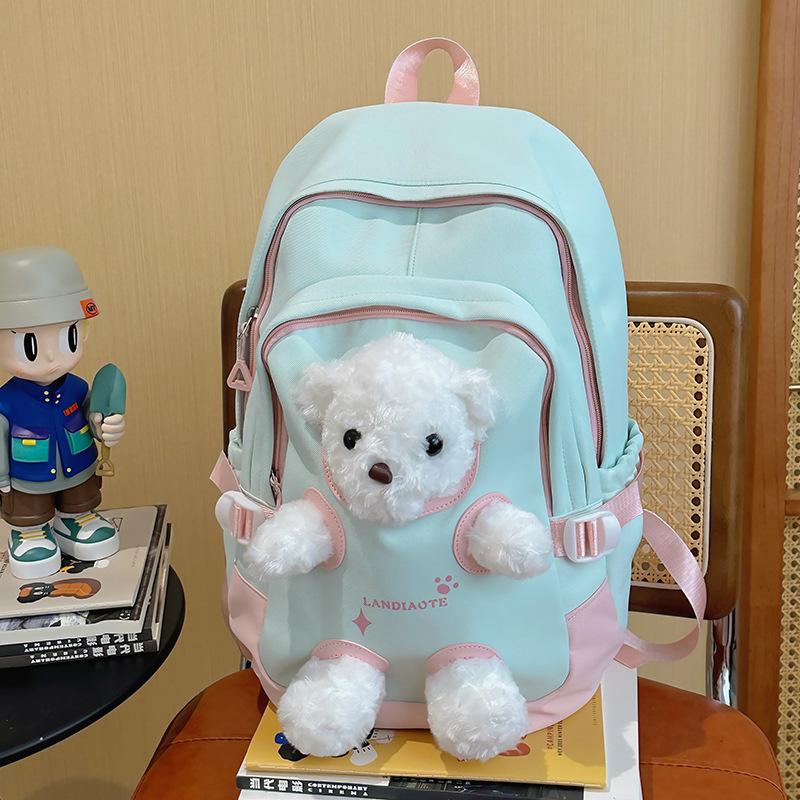 Backpack cute bear schoolbag junior high school girls college students new backpack niche Mori versatile bag