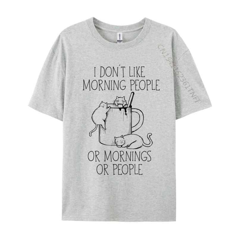 I Hate Morning People And Mornings And People Coffee Cat Cotton Unisexs Casual Unisex Tshirt Camisa Tops Shirt Retro Unique