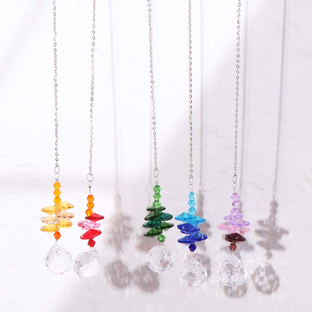 5Pcs Hanging Crystal Wind Chime Colorful Light Collection Pendant Home Decor Sun Catcher  Blessing