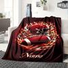 Football Helmet And Ball With Flames Blanket With Customizable Name Four Seasons Comfortable Shawl Blanket Suitable For Home Travel Camping Office