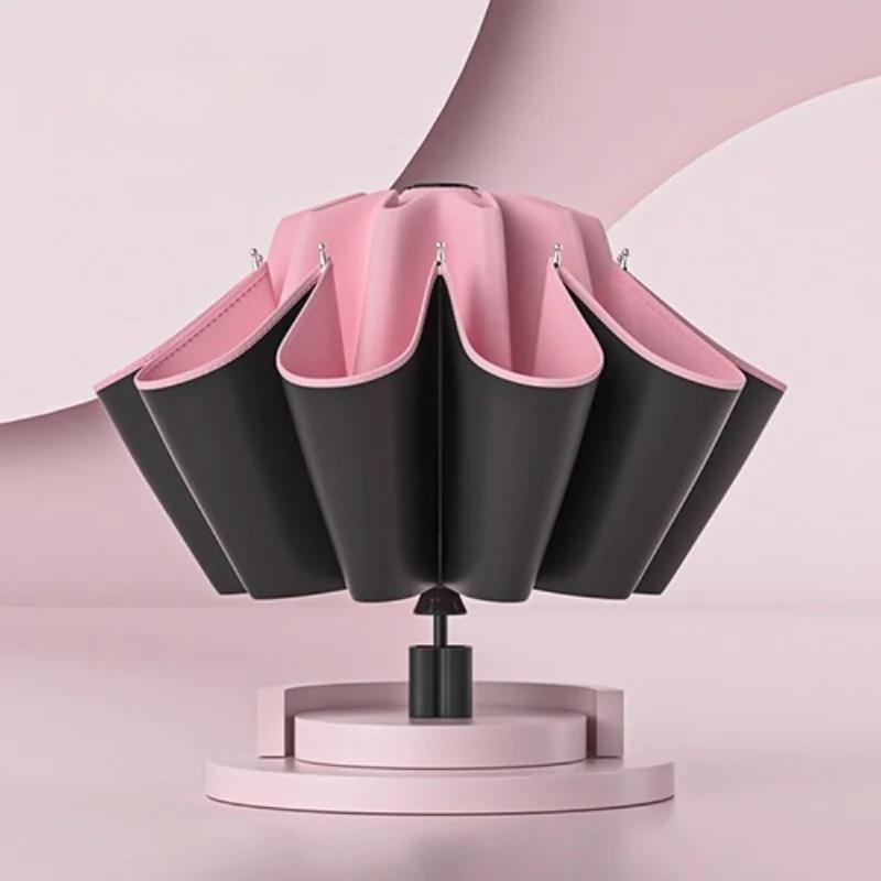 Large Windproof Umbrella featuring Reflective Stripes - Reverse Auto-Folding UV Umbrella Premium Mountain-Climbing Buckle Handle