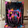 Neon Game Controller Art Theme Blanket Lightweight Warm Flannel Blanket Decorative Throw Blanket for Home Decoration