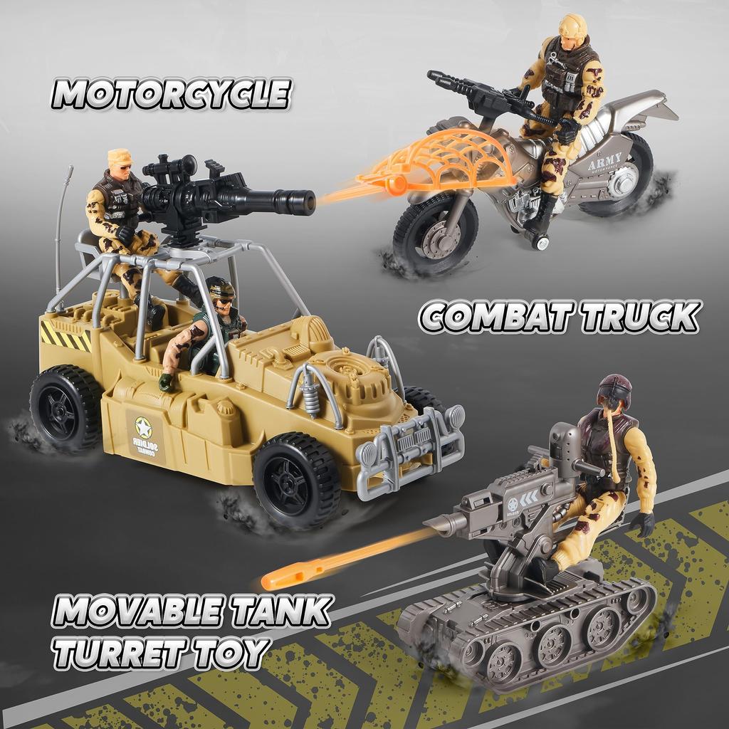Joyfy Conjunto de Brinquedos de Base Militar Figuras de Ação de Soldados do Exército e Acessórios de Equipamento de Armas Brinquedos de Combate Militar para Crianças Presente de Aniversário
