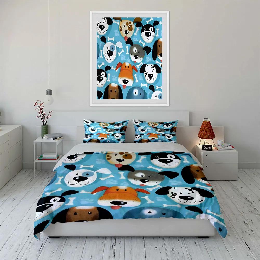 Cartoon Dog Pattern Decor Set Soft Comfortable Duvet Cover Bedding Set Included 1*Duvet Cover & 2*Pillowcases gift