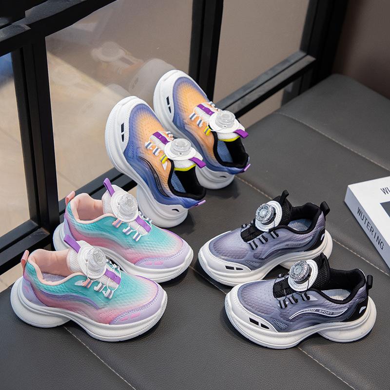 Spring and Autumn school students rotating button children's sports shoes soft sole microfiber leather non-slip soft sole male and female classmates