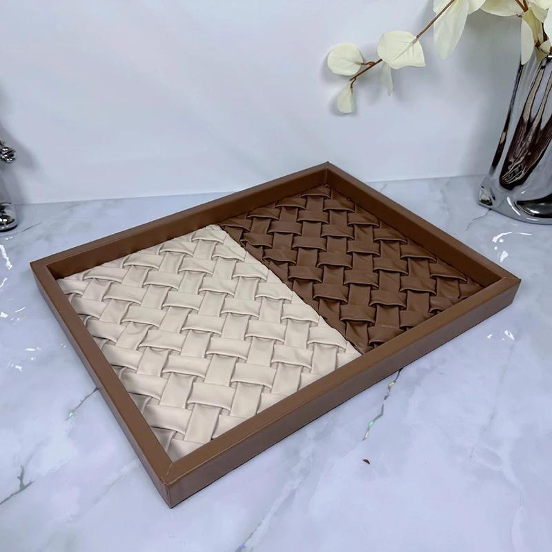 Handmade Luxury Jewelry Box Leather Weave Storage Boxes Necklace Organizer Jewelry Display Case Portable Ornaments Bedroom Packaging Art Boxes Gifts