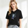 Women Hooded Short Sleeve T-Shirt Women Butterfly Print Drawstring Loose Casual Hoodie Top