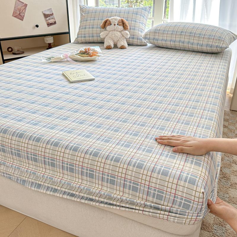 Korean Double-Layer Yarn Fitted Sheet Set Printed Mattress Protective Cover for Naked Sleep Skin-Friendly Dust Cover Kit for Bed