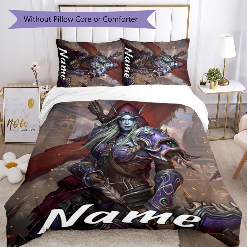 3-teiliges benutzerdefiniertes Namens World of Warcraft Bettwäsche-Set Bettbezug mit Verschluss Enthält 1 Bettbezug & 2 Kissenbezüge für alle Jahreszeiten Schlafzimmerdekoration