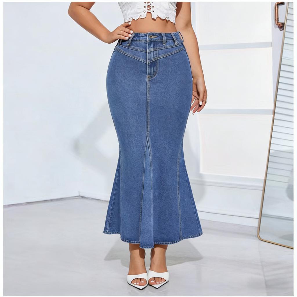 Denim Jean Skirt for Women Casual Washed High Waisted Fishtail Maxi Jean Skirts Women's A-Line Bodycon Long Jean Skirts