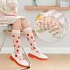 Girls Strawberry Embroidered Lace Over Knee High Socks Thin Transparent Floral Princess Kids Long Stockings