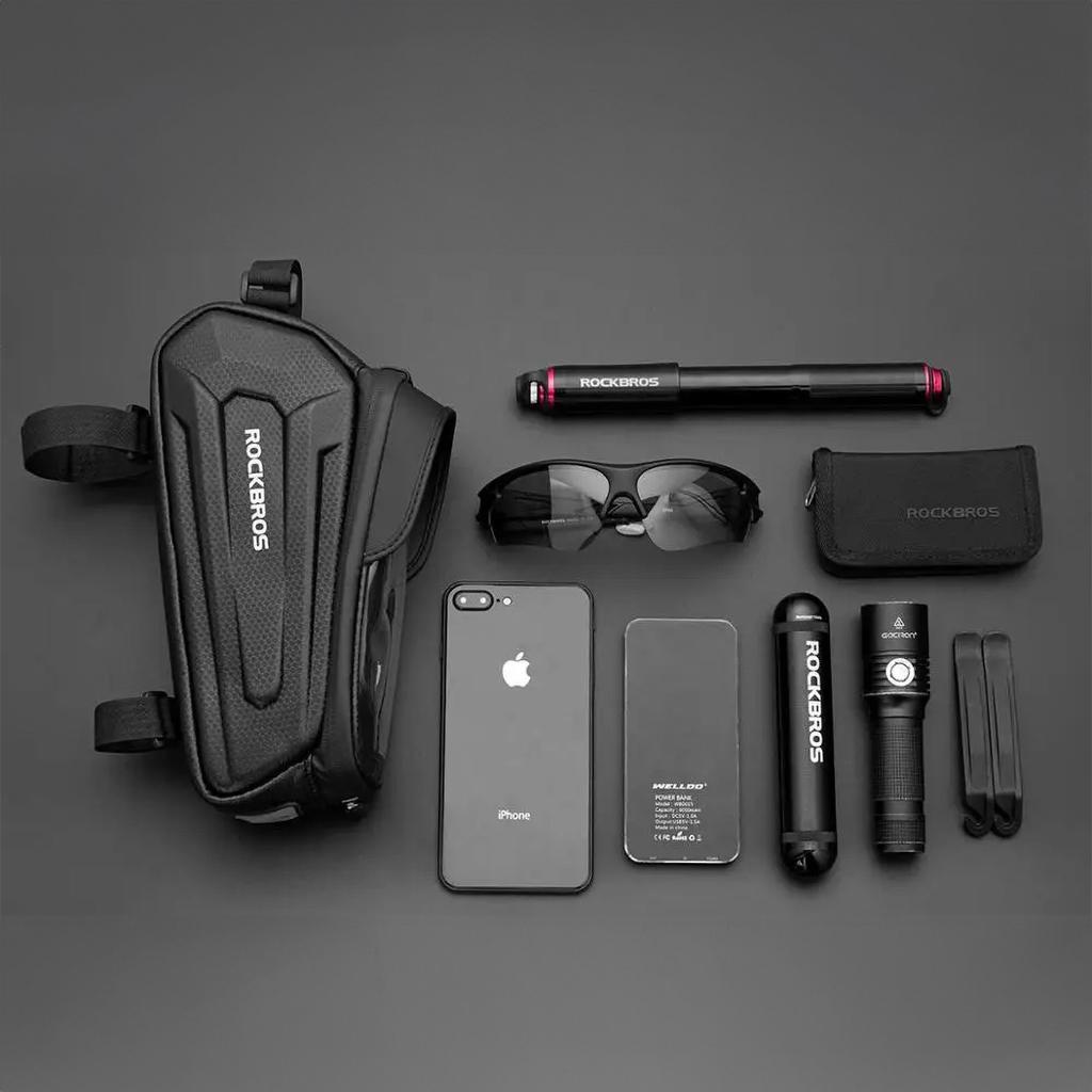 Borsa da bicicletta per il telaio, blindata, con tasca per telefono e navigazione, 17l, nera